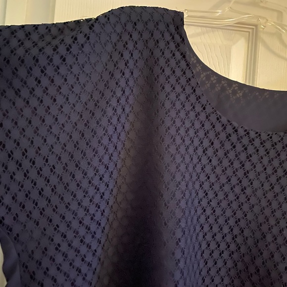 Cristopher and Banks Plus 3X Navy Crochet Lace Front Blouse - Picture 3 of 5